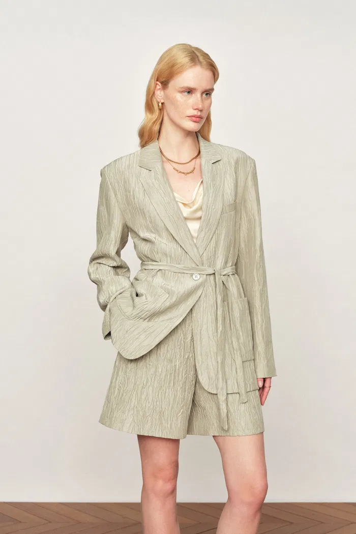Cephas Pleated Fabric Blazer in Premium Crepe Acetate - Image 2