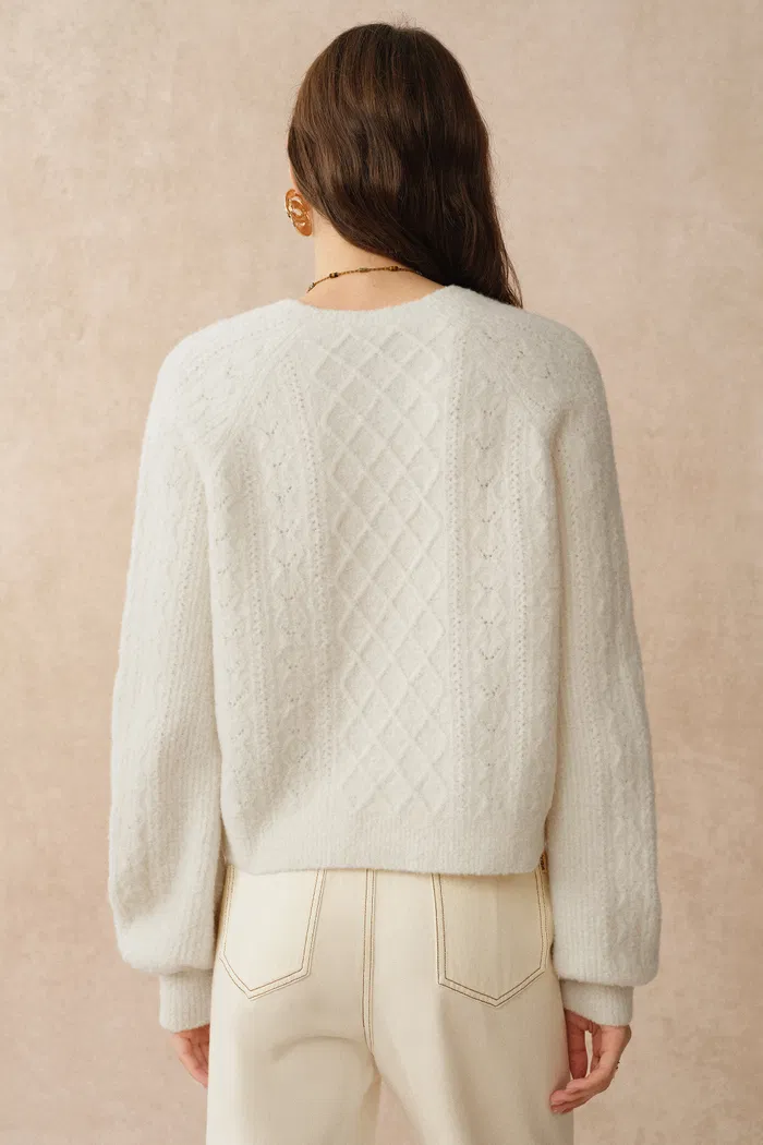 Cersei Hand Work Henley Cable Pattern Sweater in Merino Wool - Image 6