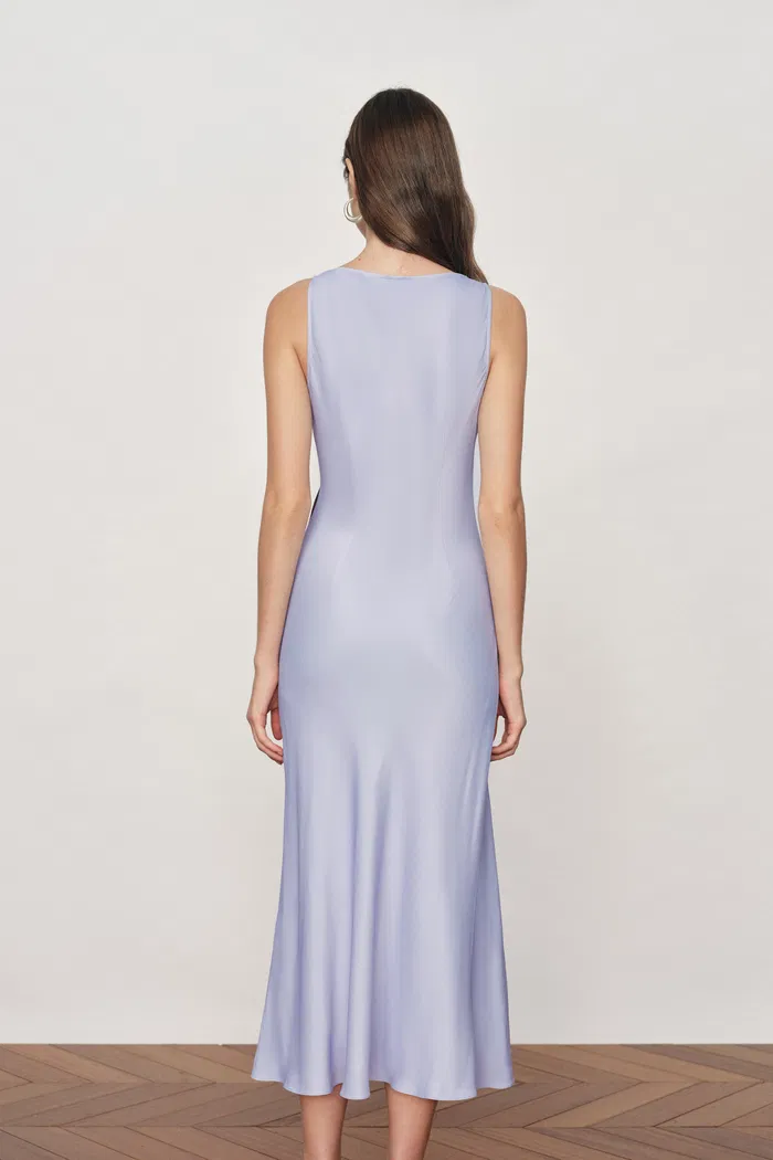 Cersei Iris Print Cowl Neck Sleeveless Dress in Soft Satin - Image 2
