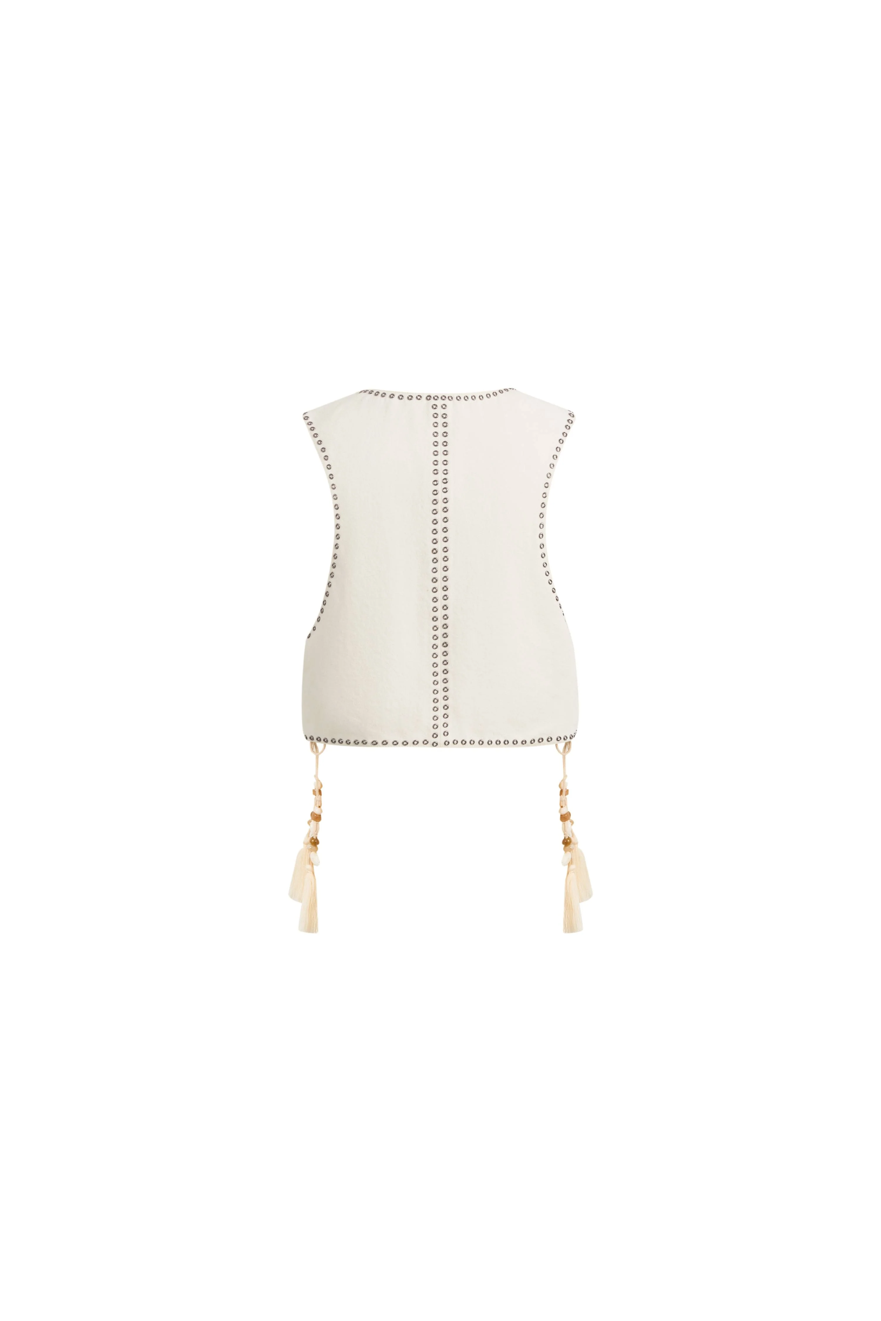 Charlie Boho Mother of Pearl Studded Side Tassel Tie Vest Top in Cotton Denim - Image 9