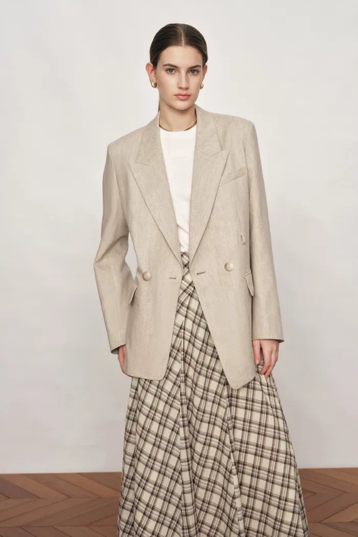 Charlie Deconstructed Asymmetric Double-Belt Blazer and Pants in Cotton Linen - Image 4