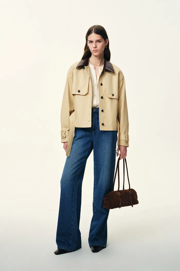Charlie Detachable Snake Print Collar Jacket in Lightweight Trench Cotton - Image 3