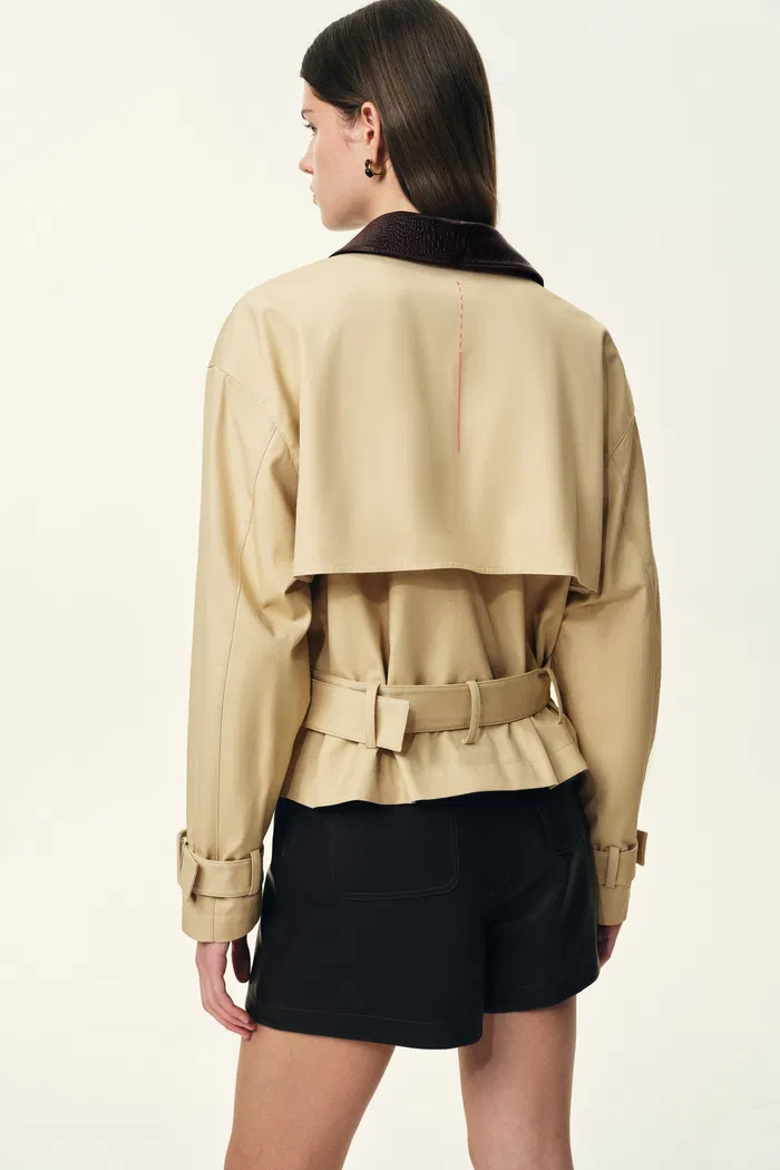 Charlie Detachable Snake Print Collar Jacket in Lightweight Trench Cotton - Image 5