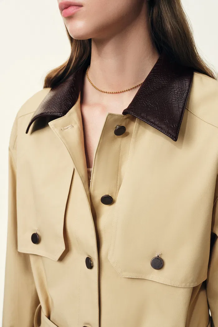 Charlie Detachable Snake Print Collar Jacket in Lightweight Trench Cotton - Image 6
