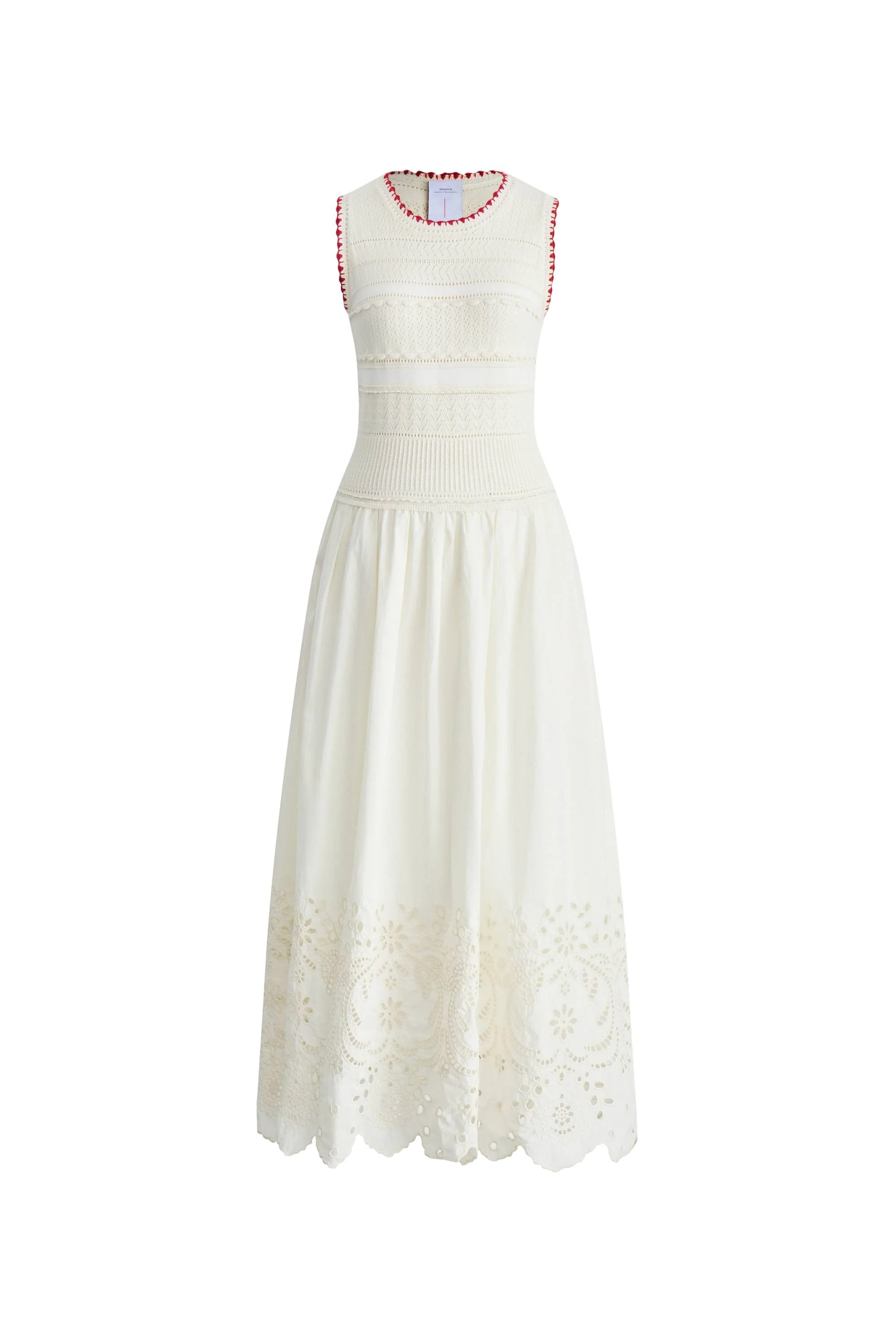 Charlie Mix Media Hand-Embroidered Trim Dress in Cotton-Cashmere and Cotton - Image 10