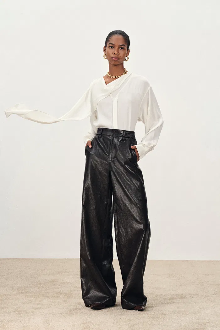 Charlotte Flowing Scarf Style Tie Blouse in Silk Satin - Image 3