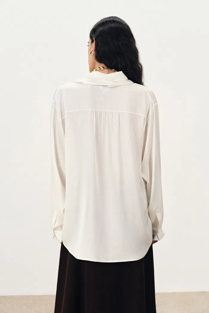 Charlotte Flowing Scarf Style Tie Blouse in Silk Satin - Image 6