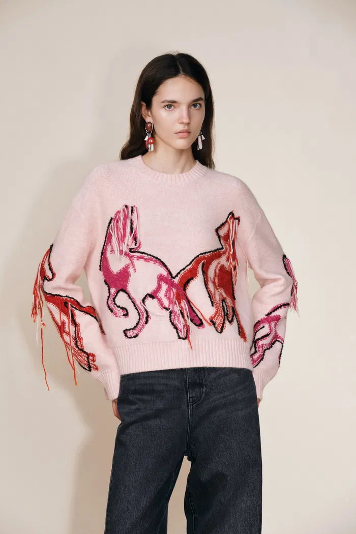 Charlotte Hand Worked Pony Stitching Sweater in Wool Angora Raccoon Knit - Image 2
