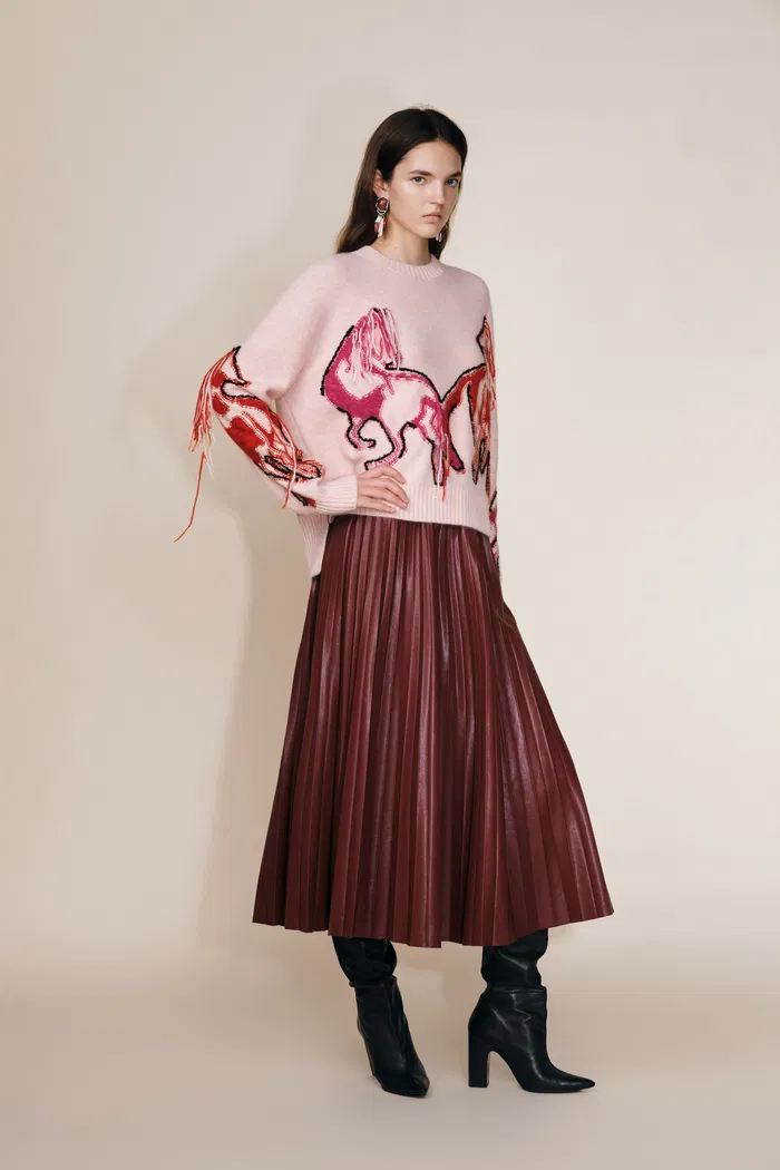 Charlotte Hand Worked Pony Stitching Sweater in Wool Angora Raccoon Knit - Image 3