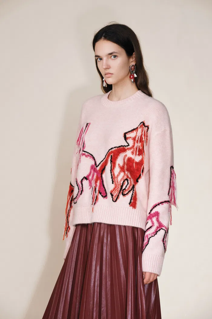 Charlotte Hand Worked Pony Stitching Sweater in Wool Angora Raccoon Knit - Image 4