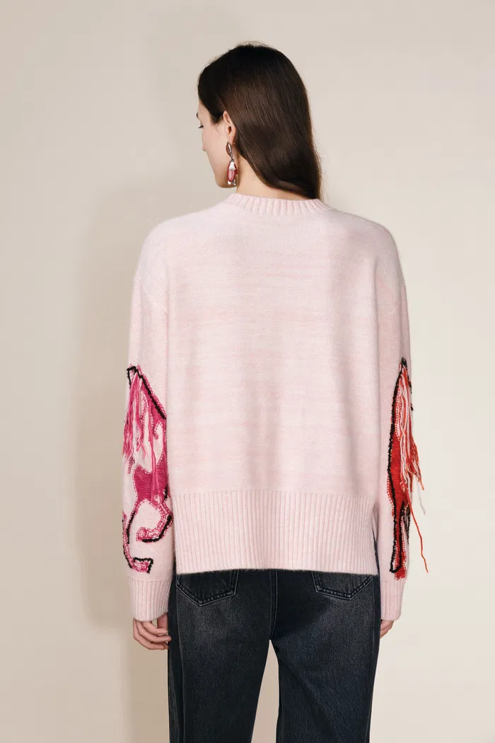 Charlotte Hand Worked Pony Stitching Sweater in Wool Angora Raccoon Knit - Image 5