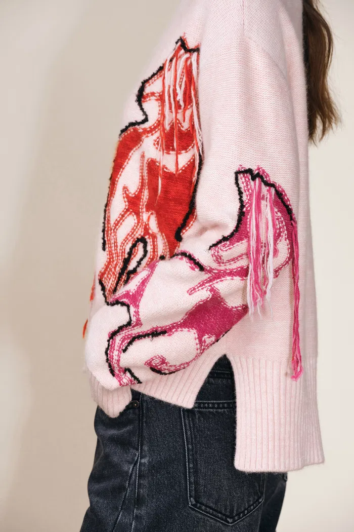 Charlotte Hand Worked Pony Stitching Sweater in Wool Angora Raccoon Knit - Image 6
