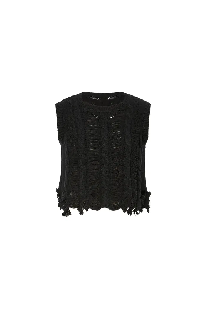 Chelsea Hand-frayed Hem Sleeveless Top in Wool Blend Knit - Image 10