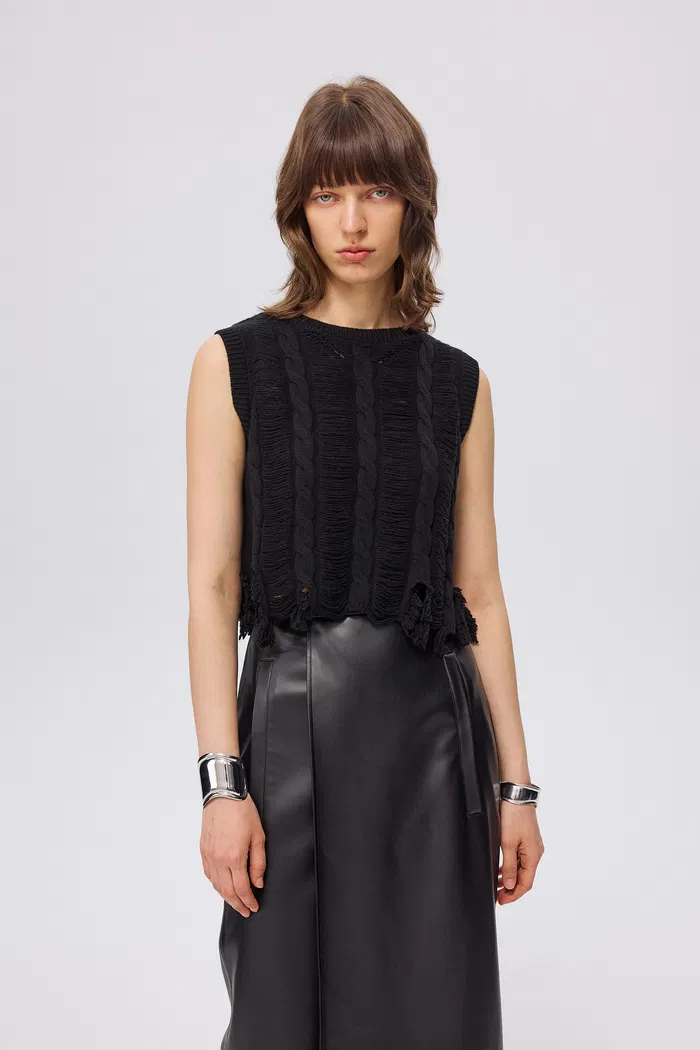 Chelsea Hand-frayed Hem Sleeveless Top in Wool Blend Knit - Image 2