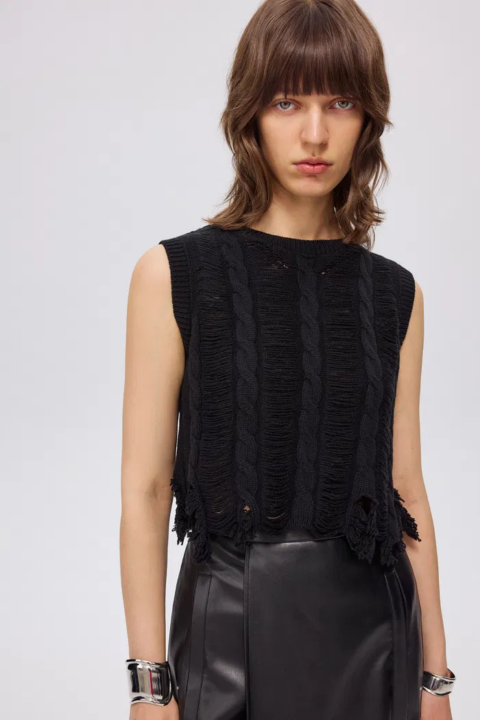Chelsea Hand-frayed Hem Sleeveless Top in Wool Blend Knit - Image 6