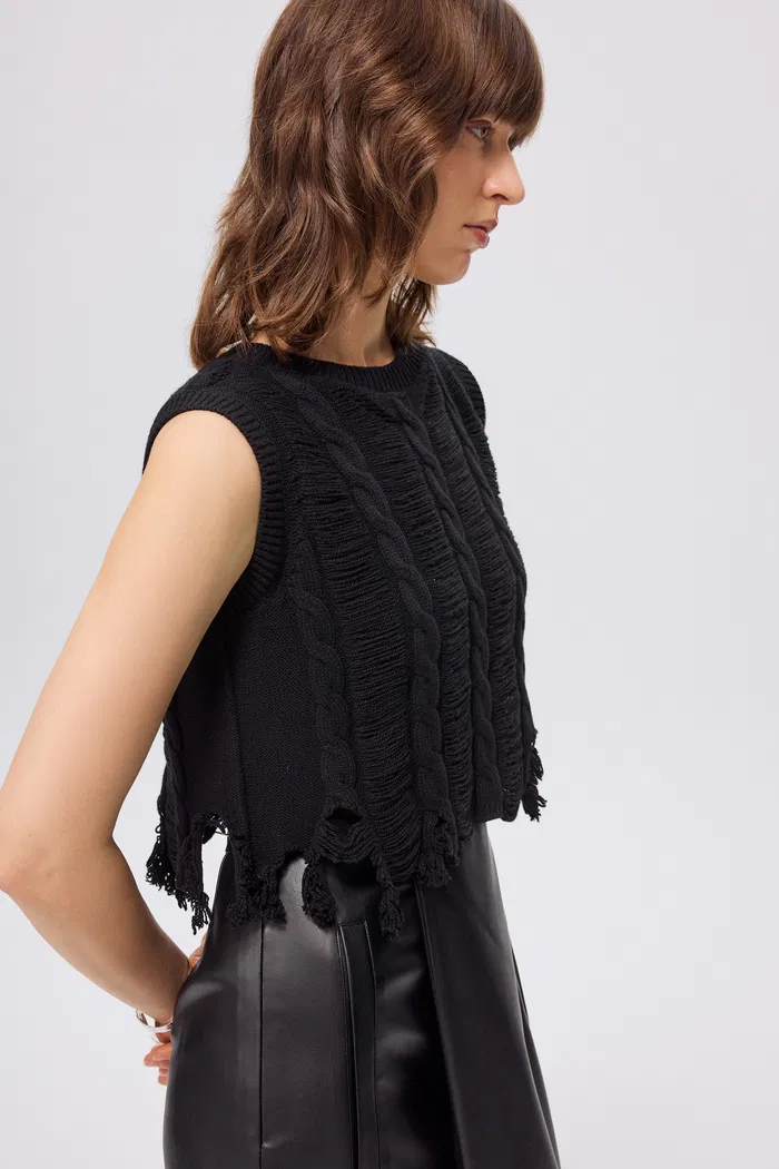 Chelsea Hand-frayed Hem Sleeveless Top in Wool Blend Knit - Image 7