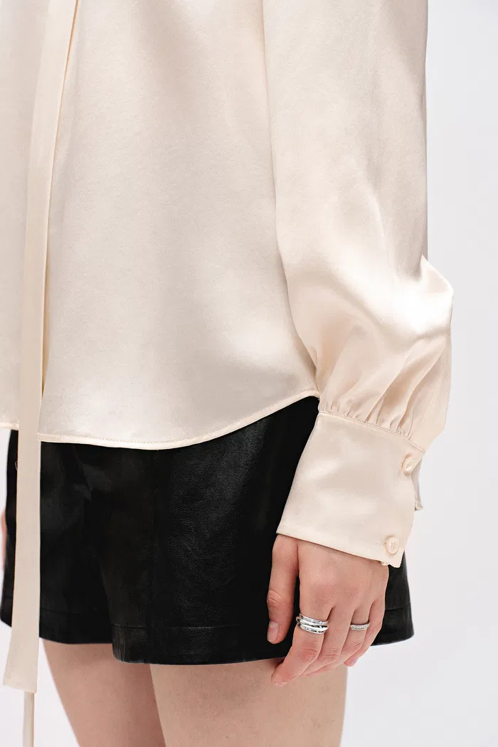 Chloe Tie Neck Blouse in 19mm Mulberry Silk Satin - Image 9