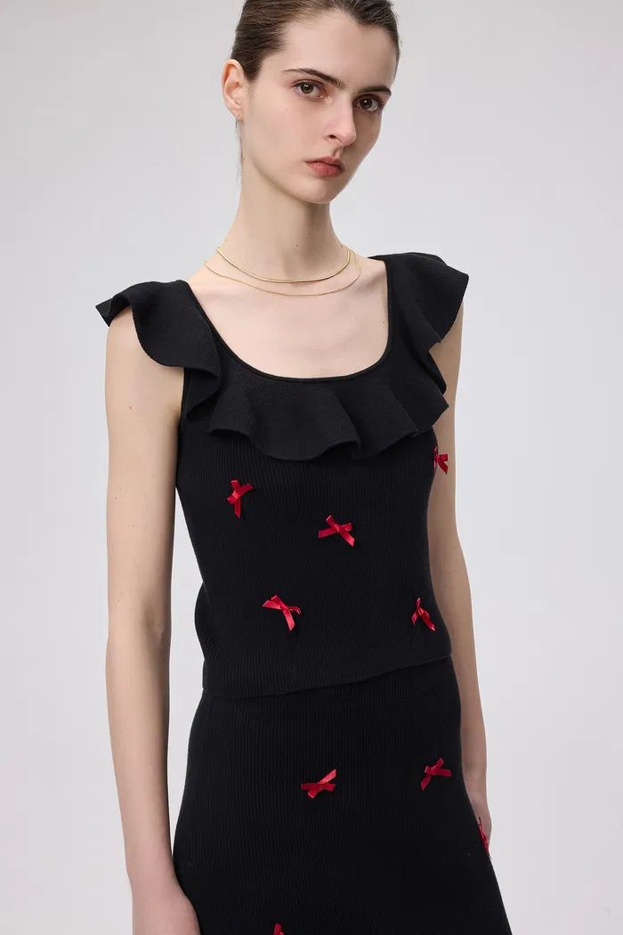Ciceline Hand Sewn Mini Bows Sleeveless Top in Cotton Knit - Image 2