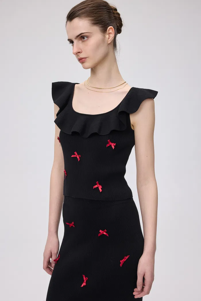 Ciceline Hand Sewn Mini Bows Sleeveless Top in Cotton Knit - Image 5