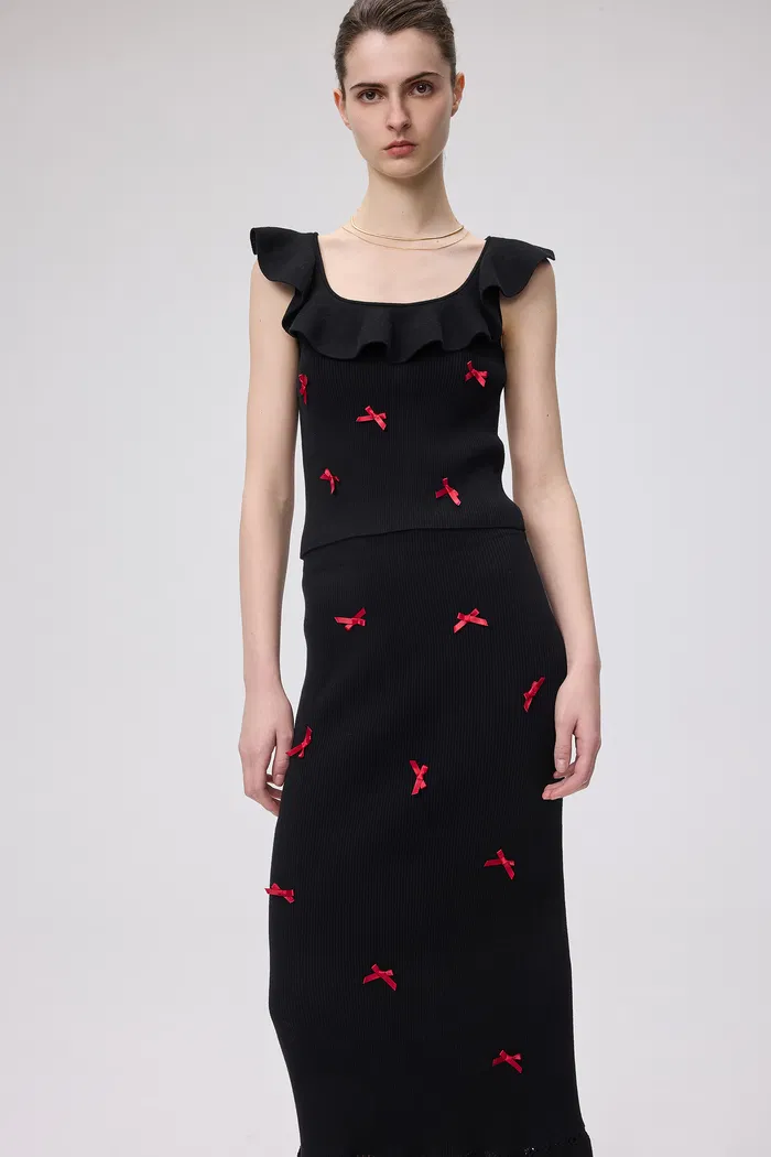 Ciceline Hand Sewn Mini Bows Sleeveless Top in Cotton Knit - Image 6