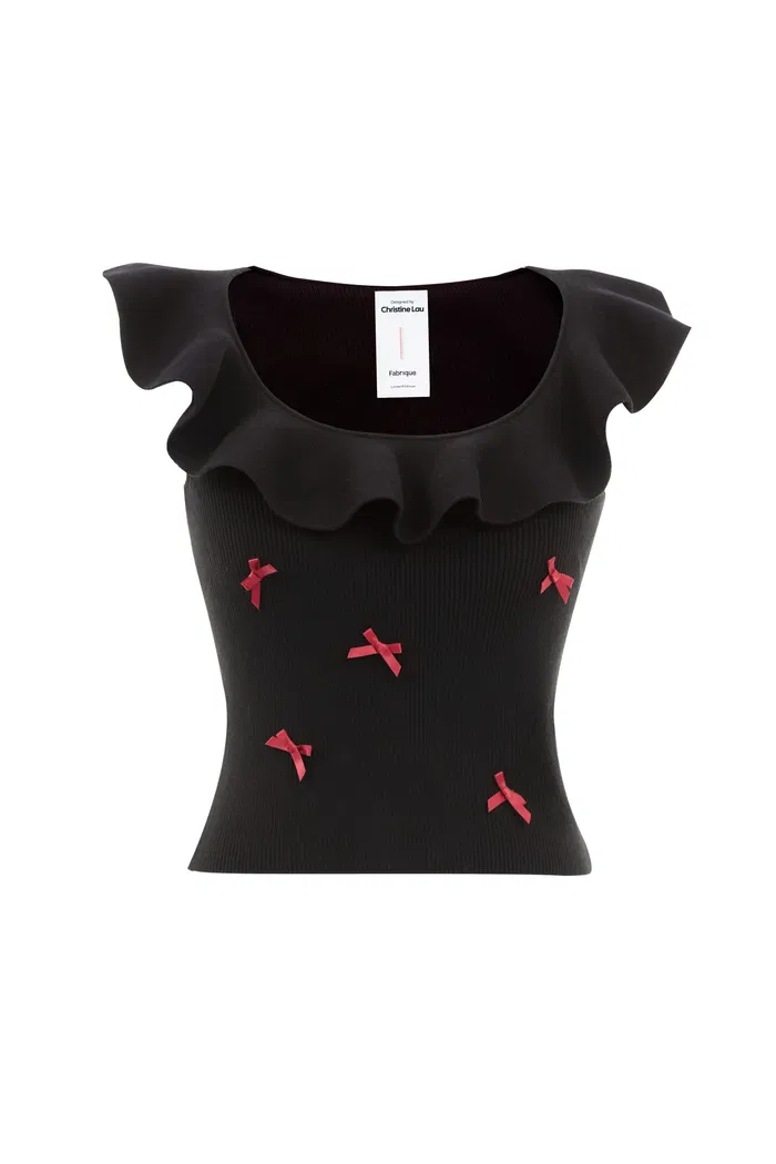 Ciceline Hand Sewn Mini Bows Sleeveless Top in Cotton Knit - Image 9