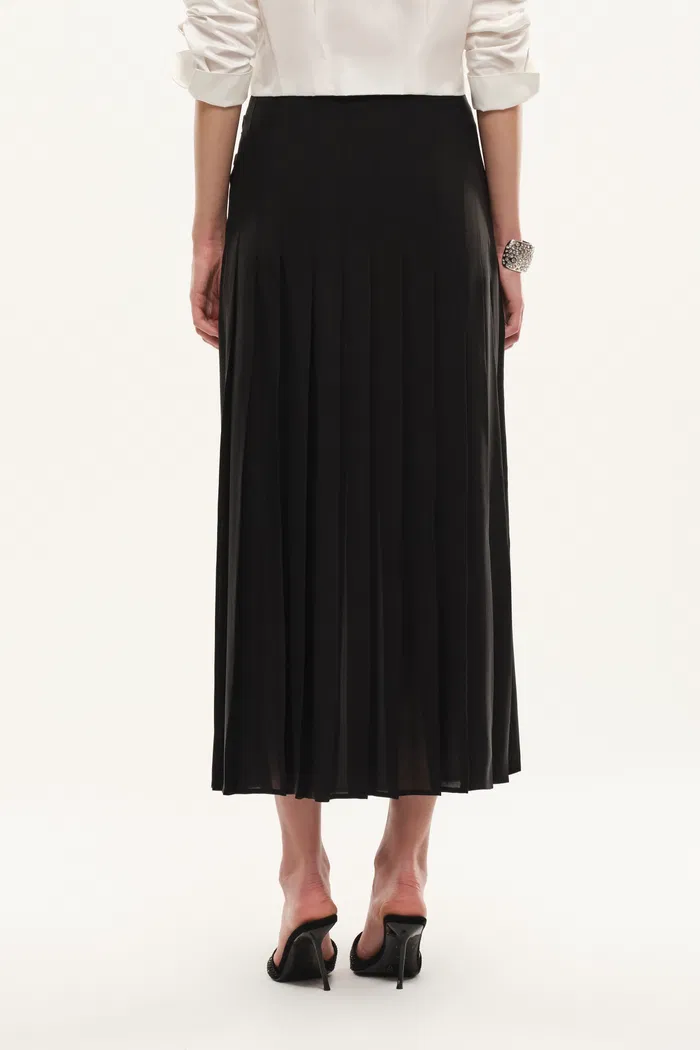 Citadel Leather Tabs Side-Slit Pleated Skirt in Acetate - Image 4