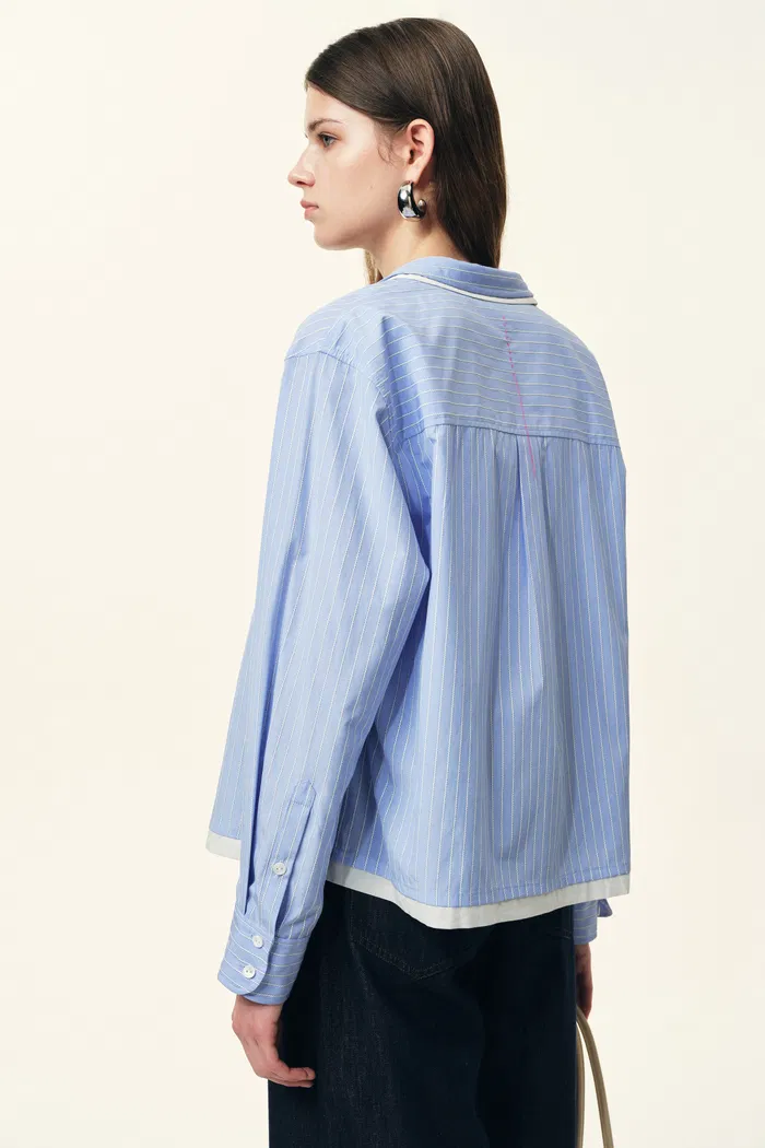 Claire Double Collar Striped Shirt in Jacquard Striped Poplin - Image 3