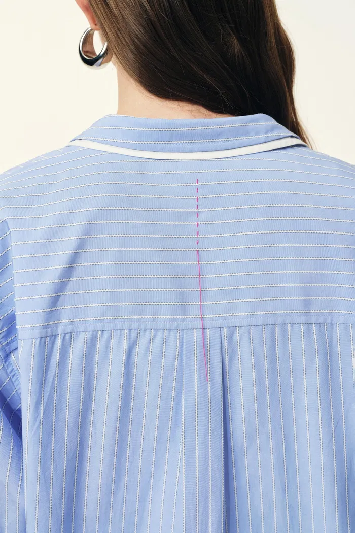 Claire Double Collar Striped Shirt in Jacquard Striped Poplin - Image 4
