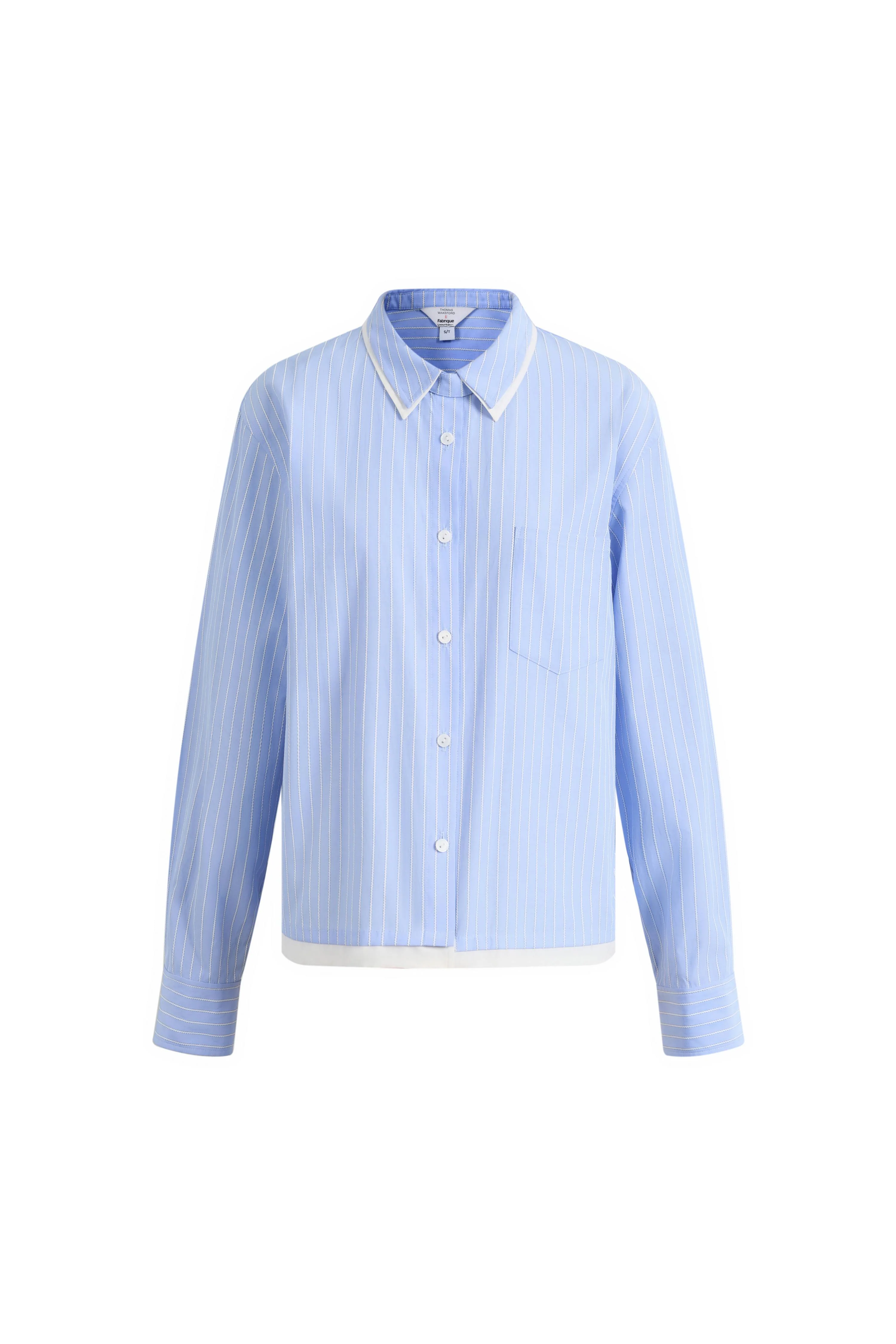 Claire Double Collar Striped Shirt in Jacquard Striped Poplin - Image 5