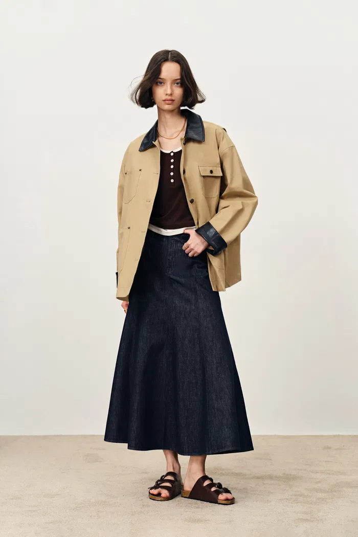 Claire Leather Trim Utility Jacket in Cotton Canvas - Image 3