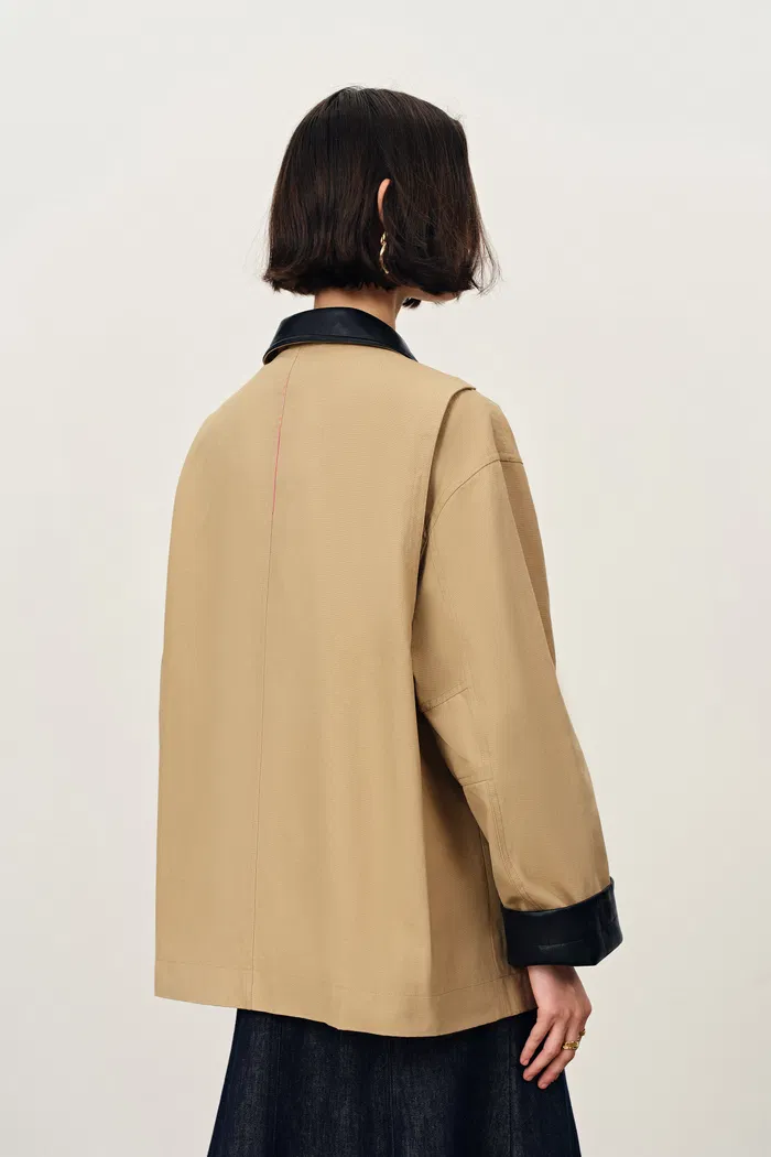 Claire Leather Trim Utility Jacket in Cotton Canvas - Image 5
