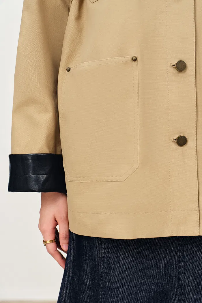 Claire Leather Trim Utility Jacket in Cotton Canvas - Image 7