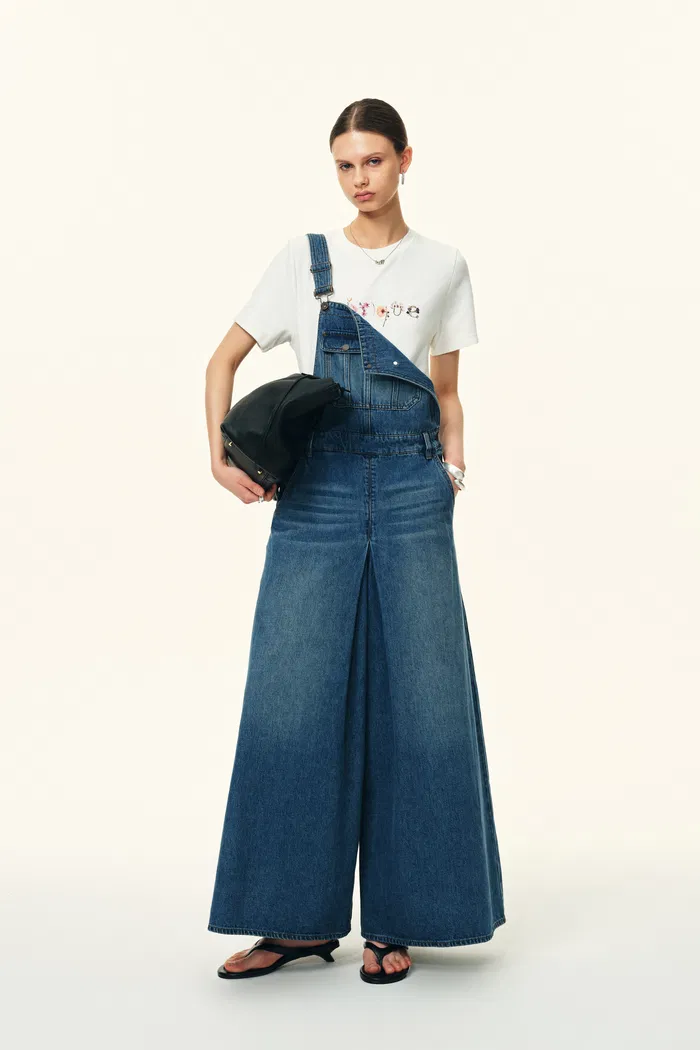 Claire Maxi Overall Skort in Cotton Denim - Image 3