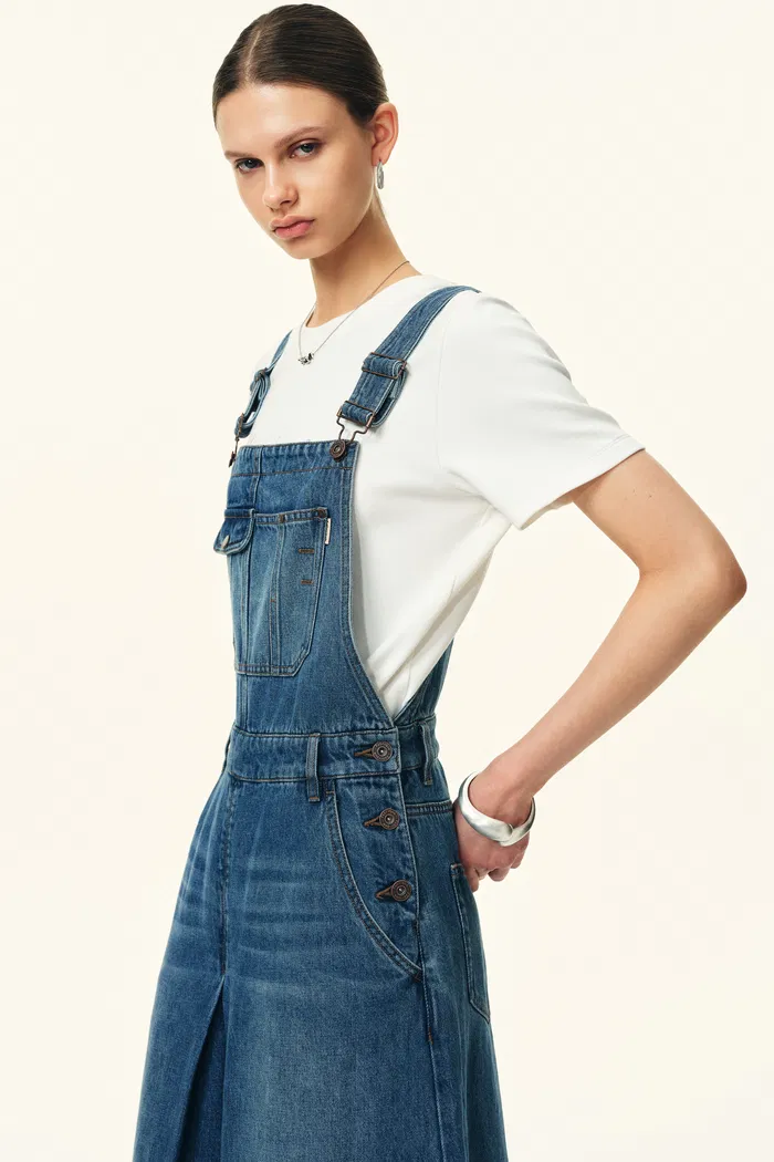 Claire Maxi Overall Skort in Cotton Denim - Image 4