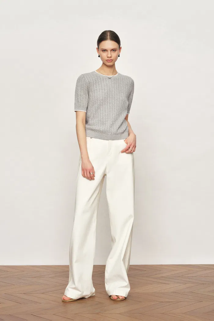 Clara Short Sleeve Top in Cotton Cable Knit - Image 3