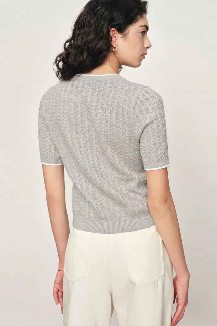 Clara Short Sleeve Top in Cotton Cable Knit - Image 4
