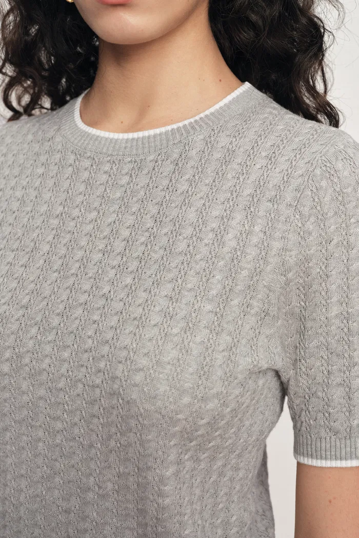 Clara Short Sleeve Top in Cotton Cable Knit - Image 5