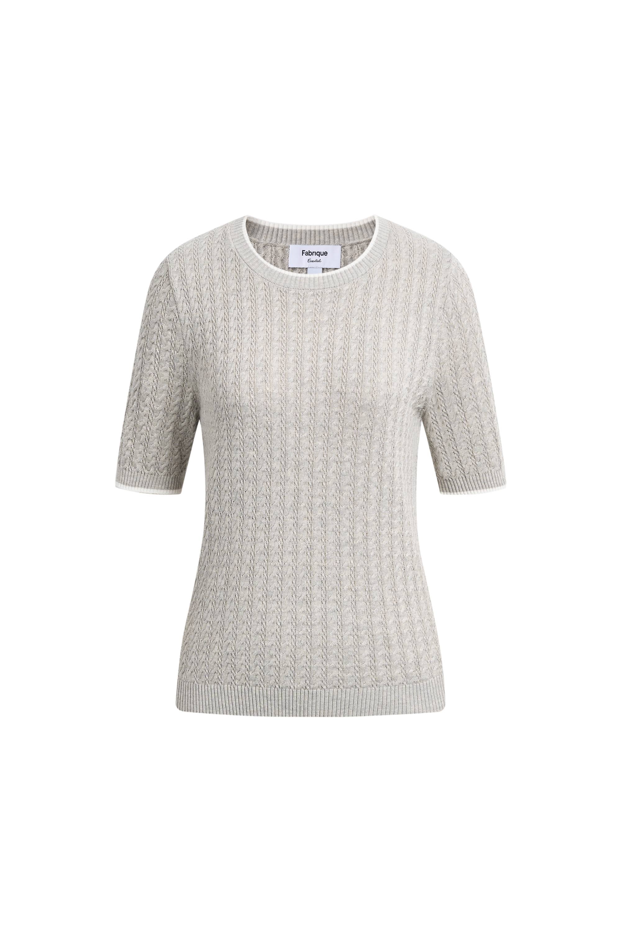 Clara Short Sleeve Top in Cotton Cable Knit - Image 6