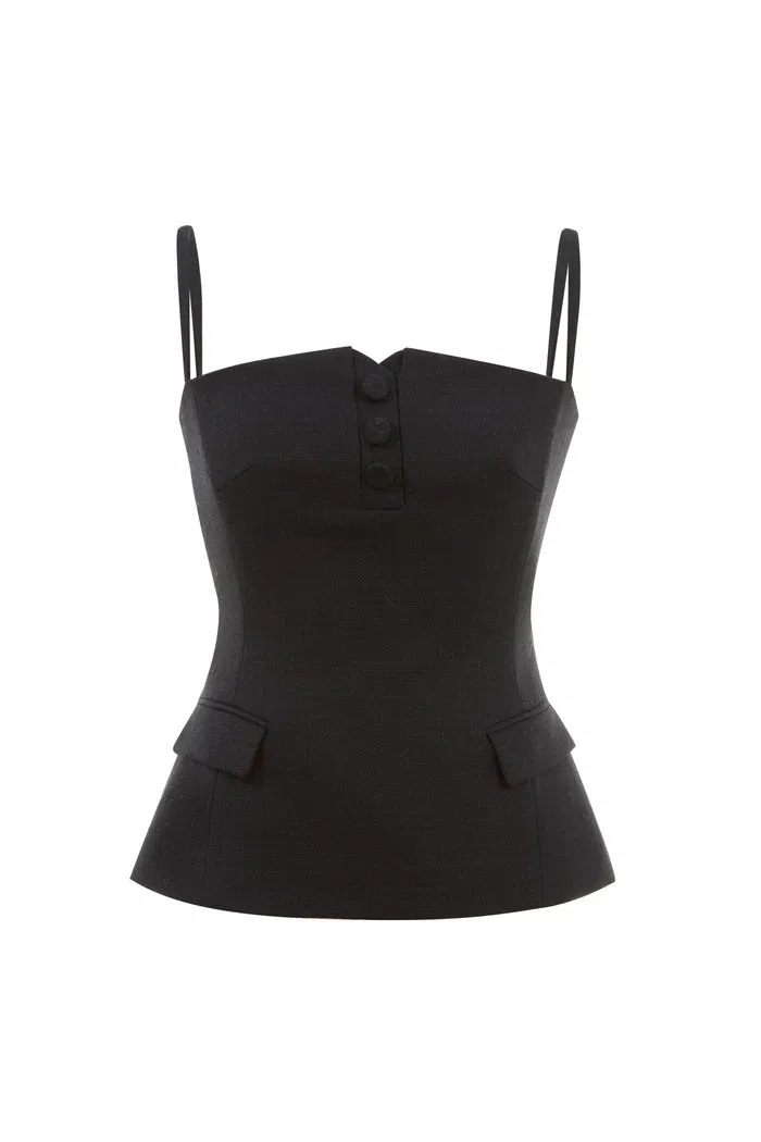 Clara Sleeveless Peplum Top in Wool Blend Tweed - Image 9