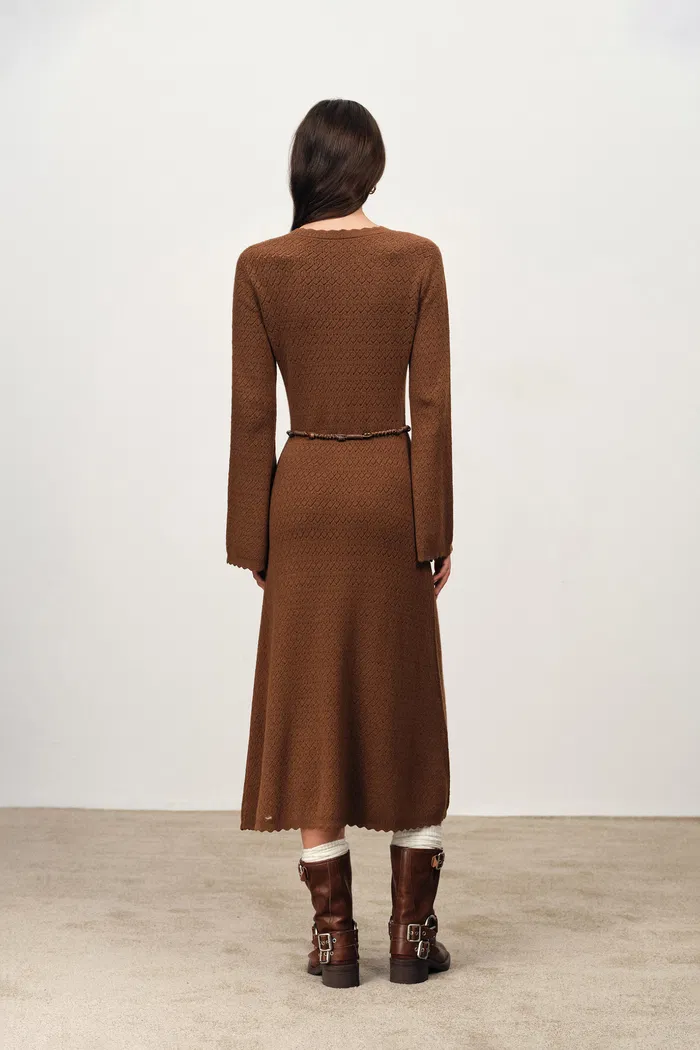 Clara Waxed Cord Belt Bell Sleeve Maxi Dress in Merino Wool Knit - Image 2