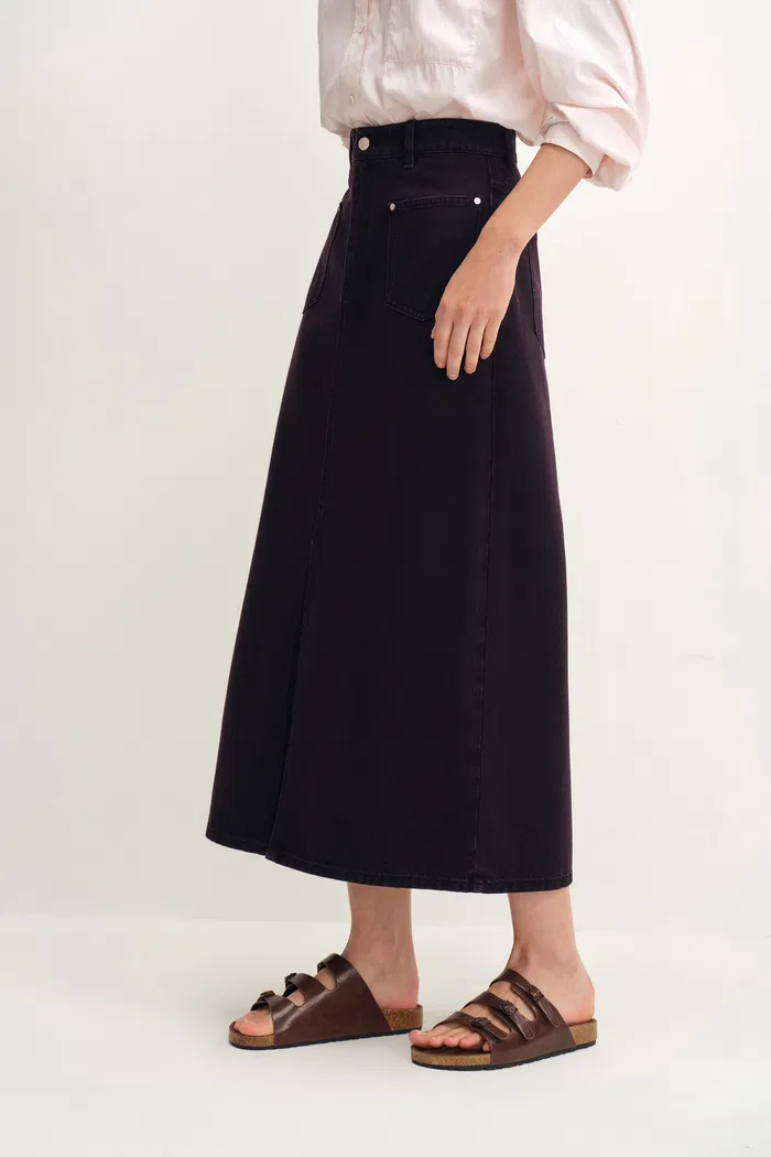Clo Black Reddish Skirt in Cotton Denim - Image 5