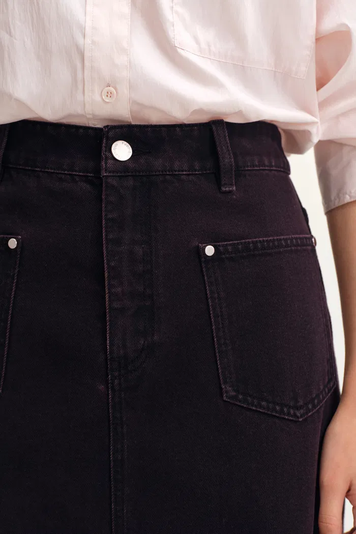 Clo Black Reddish Skirt in Cotton Denim - Image 7