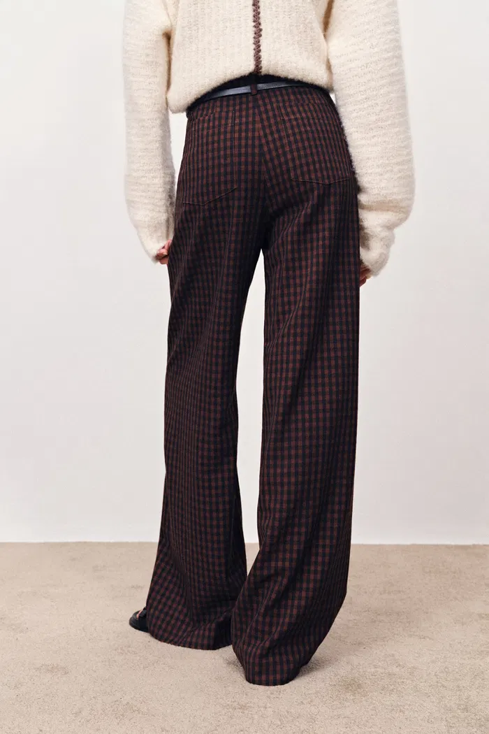 Coco Checkered Wide Leg Trousers in Merino Wool - Image 4
