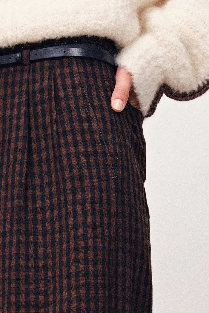 Coco Checkered Wide Leg Trousers in Merino Wool - Image 5