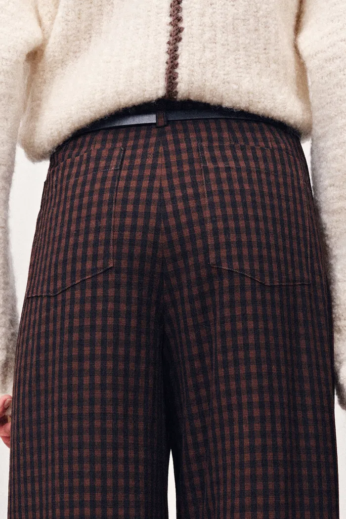 Coco Checkered Wide Leg Trousers in Merino Wool - Image 6