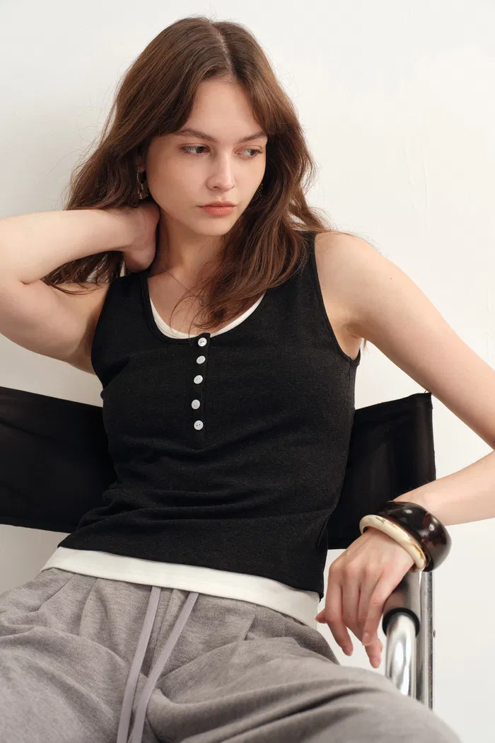 Coco Layered look Tank Top in Tencel-Merino Knit - Image 5