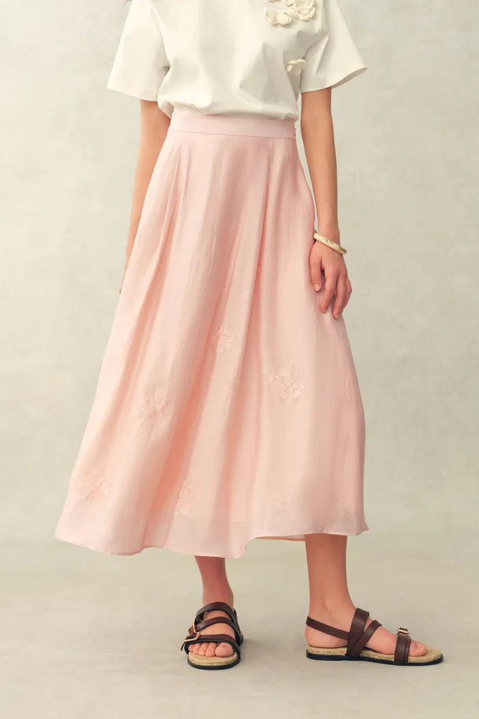 Colette Embroidery Shirt and Skirt Set in Linen Blend - Image 4