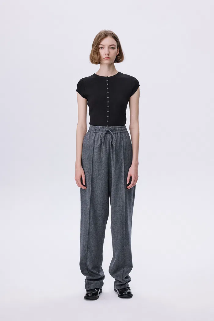 Constantine Front Tie Relaxed Fit Pants in Wool Herringbone - Image 2
