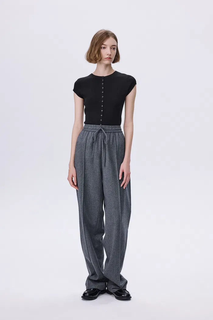 Constantine Front Tie Relaxed Fit Pants in Wool Herringbone - Image 3