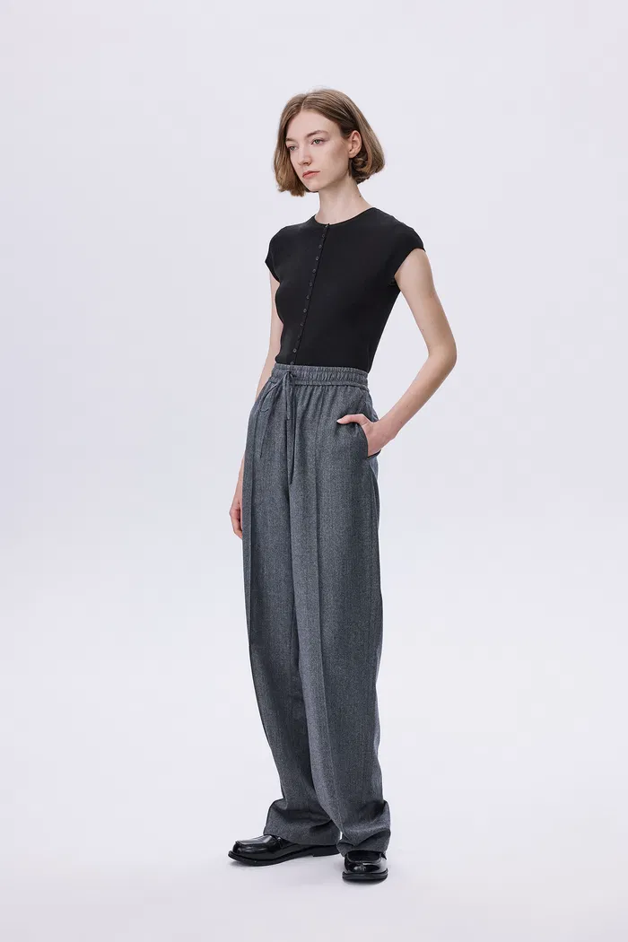 Constantine Front Tie Relaxed Fit Pants in Wool Herringbone - Image 4